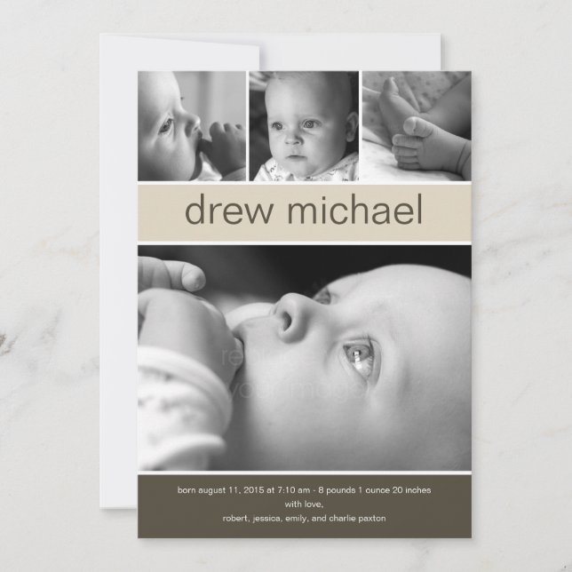 Anuncio de nacimiento de foto de bebé collage clás (Anverso)