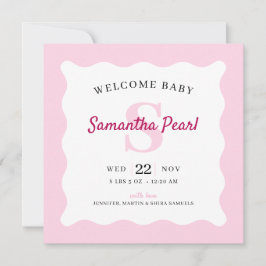 Anuncio de nacimiento de foto de bebé rosa