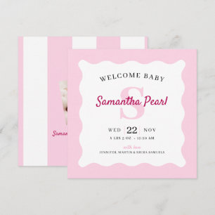 Anuncio de nacimiento de foto de bebé rosa