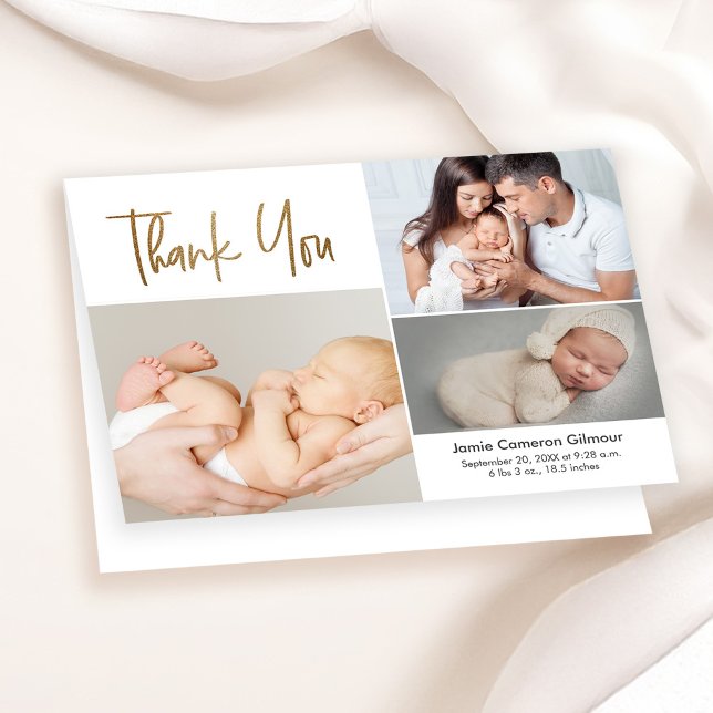 Anuncio de nacimiento de foto de bebé simple Perso (Baby thank you photo collage birth announcement folded card.)