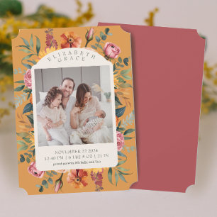 Anuncio de nacimiento de foto de Boho Fall Floral 