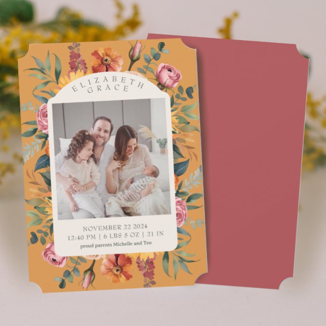 Anuncio de nacimiento de foto de Boho Fall Floral  (Subido por el creador)