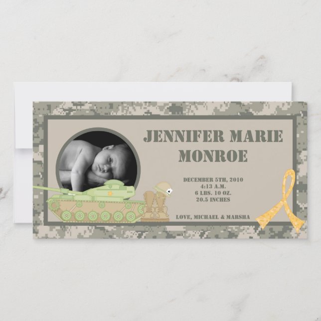 Anuncio de nacimiento de foto de camoflauge 4x8 de (Anverso)