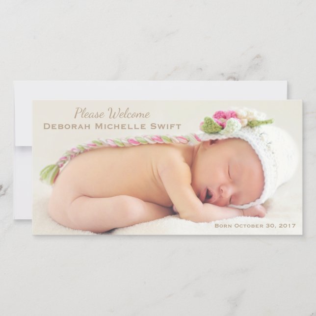 Anuncio de nacimiento de foto de elegancia simple (Anverso)