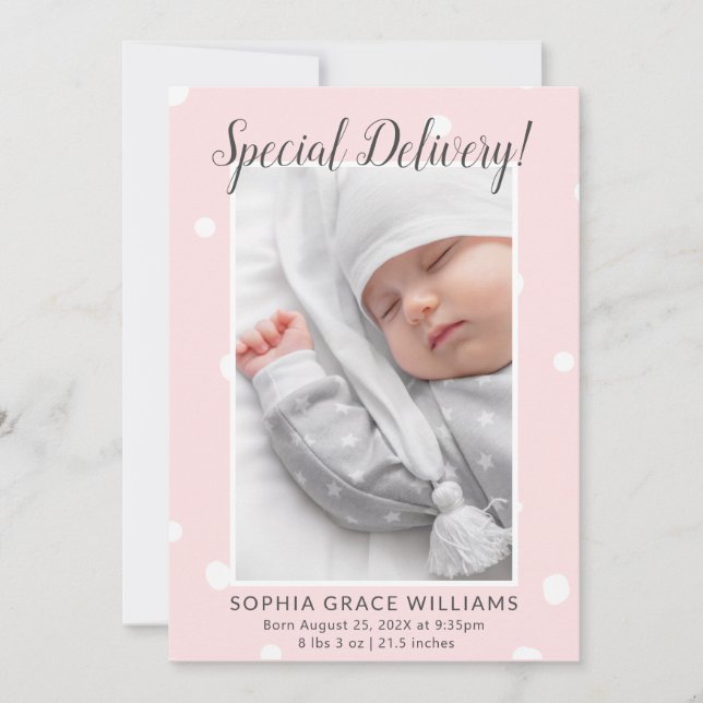 Anuncio de nacimiento de foto de entrega especial (Anverso)