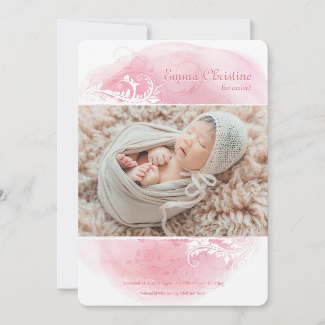 Anuncio de nacimiento de foto de floral de Grunge (Anverso)