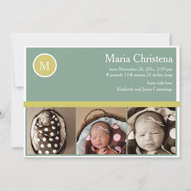 Anuncio de nacimiento de foto de Hip Sage Green (Anverso)