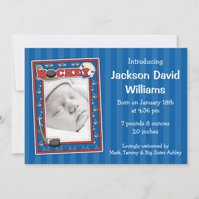 Anuncio de nacimiento de foto de hockey (Anverso)