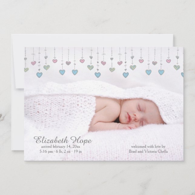 Anuncio de nacimiento de foto de Little Hearts (Anverso)