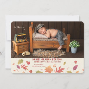 Anuncio de nacimiento de foto de llegada al otoño