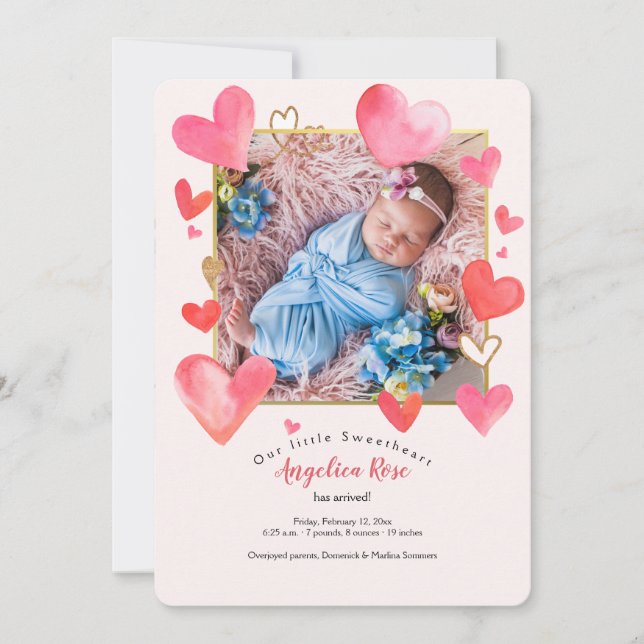 Anuncio de nacimiento de foto de marco cardíaco (Anverso)