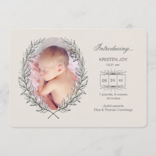 Anuncio de nacimiento de foto de marco de Laurel