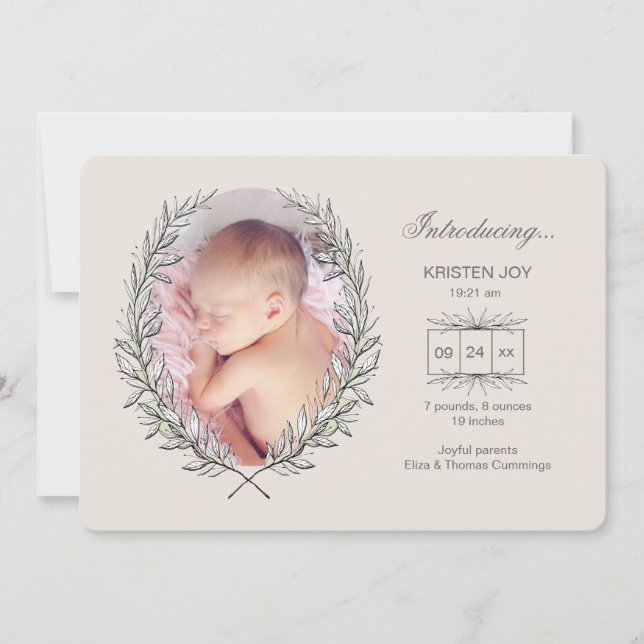 Anuncio de nacimiento de foto de marco de Laurel (Anverso)