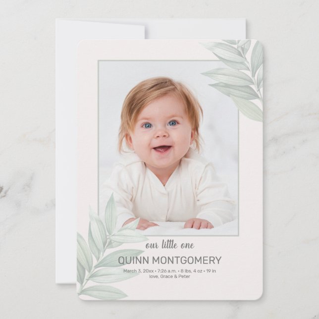 Anuncio de nacimiento de foto de marco natural (Anverso)
