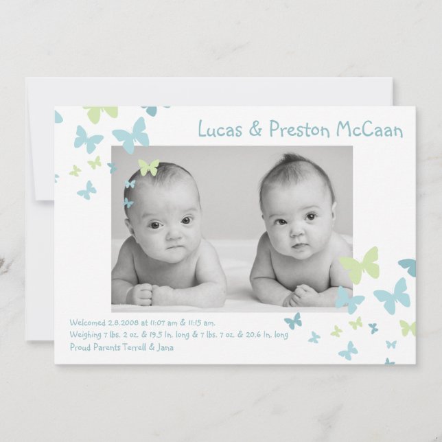 Anuncio de nacimiento de foto de mariposa de niños (Anverso)