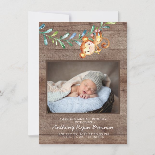 Anuncio de nacimiento de foto de mono pequeño jung (Anverso)