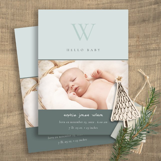 Anuncio de nacimiento de foto de monograma mínimo  (Subido por el creador)