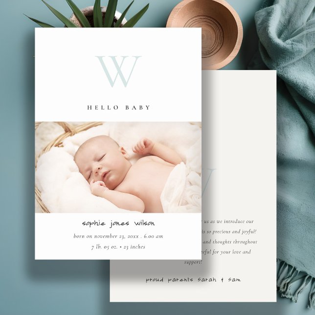 Anuncio de nacimiento de foto de monograma mínimo  (Subido por el creador)