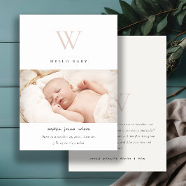 Anuncio de nacimiento de foto de monograma mínimo