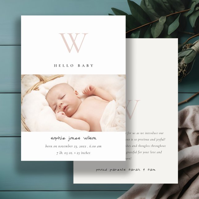 Anuncio de nacimiento de foto de monograma mínimo  (Subido por el creador)