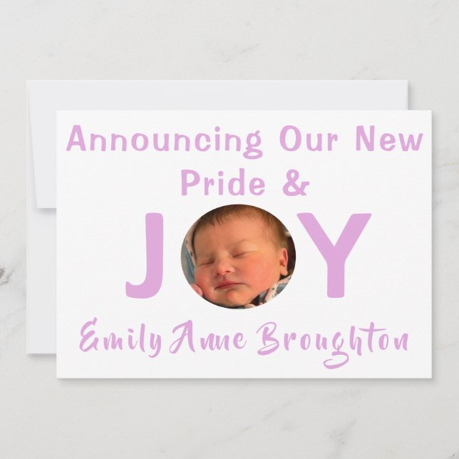 Anuncio de nacimiento de foto de niña orgullo y al (Anverso)