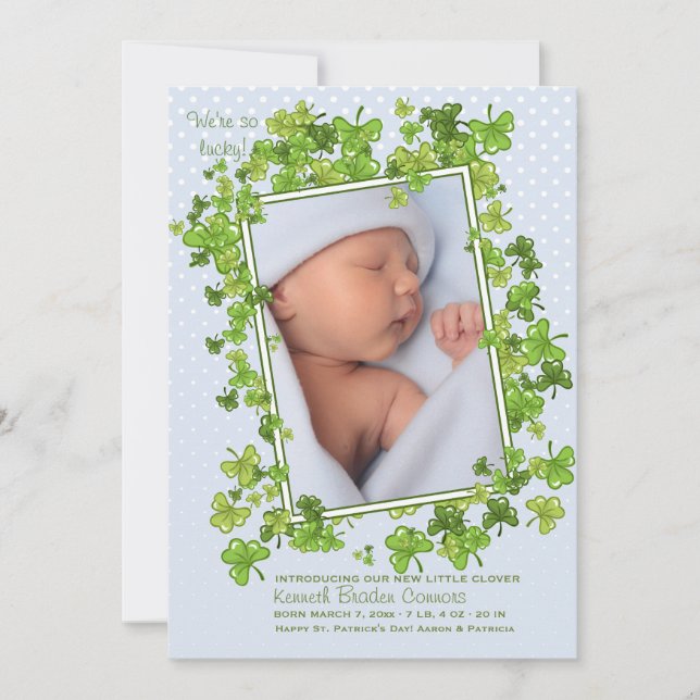 Anuncio de nacimiento de foto de niño de St. Patri (Anverso)