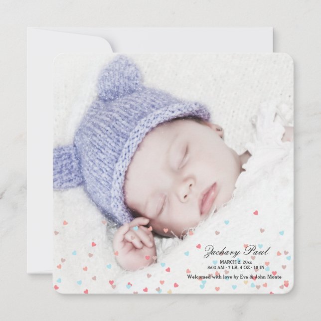 Anuncio de nacimiento de foto de niño pequeño cora (Anverso)