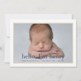 Anuncio de nacimiento de foto de niño simple azul 