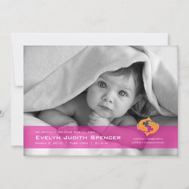 Anuncio de nacimiento de foto de peces (Anverso)