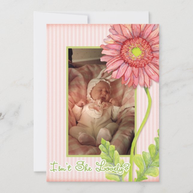 Anuncio de nacimiento de foto de Pink Gerbera Dais (Anverso)