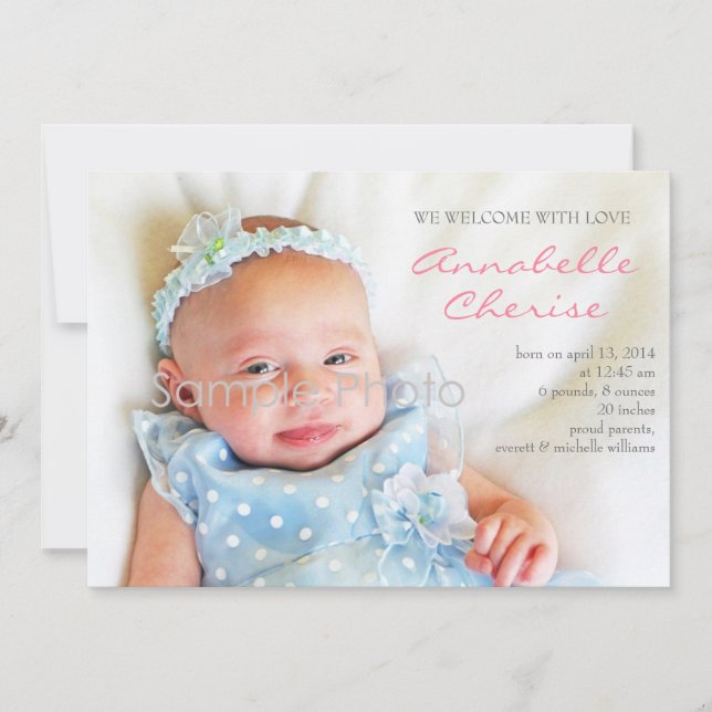 Anuncio de nacimiento de foto de puntos rosados (Anverso)