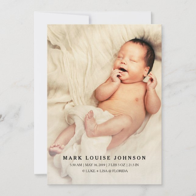 Anuncio de nacimiento de foto de Recién nacido gra (Anverso)