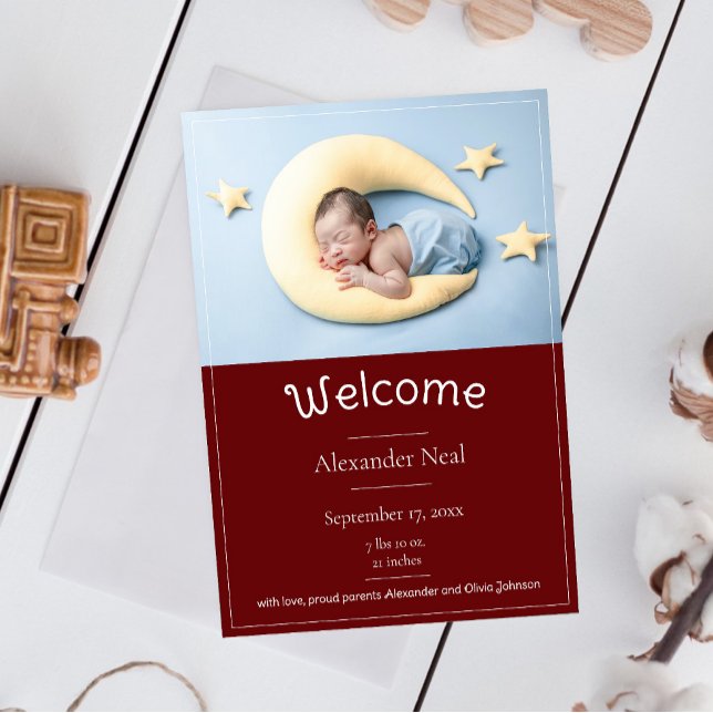 Anuncio de nacimiento de foto de Red Moderna (Red Modern Photo Birth Announcement)