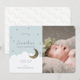 Anuncio de nacimiento de foto de Stars & Moon Blue