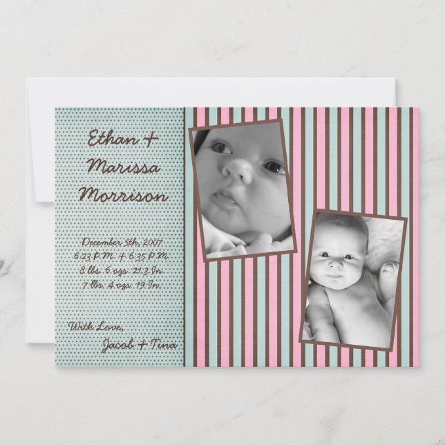 Anuncio de nacimiento de foto de tira rosa azul TW (Anverso)