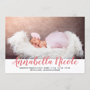Anuncio de nacimiento de foto de tira rosa bebé