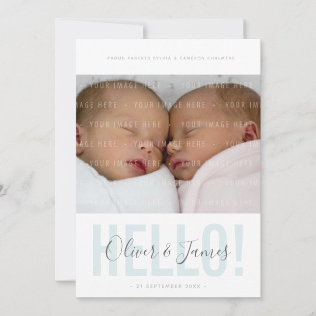 ANUNCIO DE NACIMIENTO DE FOTO DE TWIN hola niños d (Anverso)