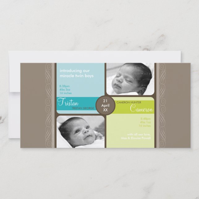 ANUNCIO DE NACIMIENTO DE FOTO DE TWINS :: Apreciad (Anverso)