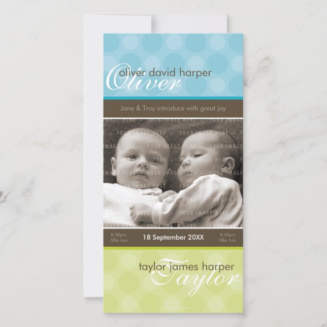 ANUNCIO DE NACIMIENTO DE FOTO DE TWINS :: armonía  (Anverso)