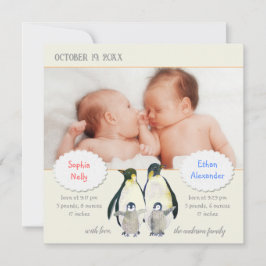 Anuncio de nacimiento de foto familiar pingüino pa