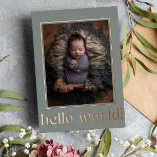 Anuncio de nacimiento de foto Hello World en verde