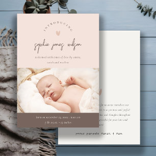 Anuncio de nacimiento de foto manuscrito rosa de c