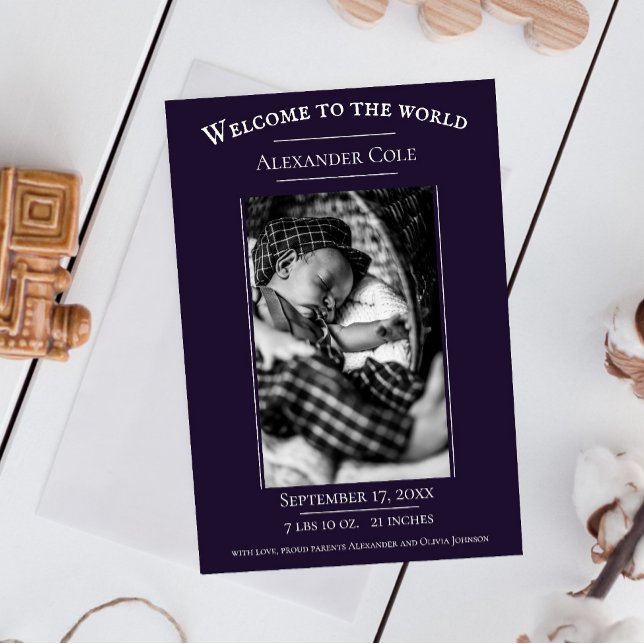 Anuncio de nacimiento de foto Minimalista púrpura (Purple Minimalist Photo Birth Announcement)