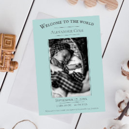 Anuncio de nacimiento de foto Minimalista verde az