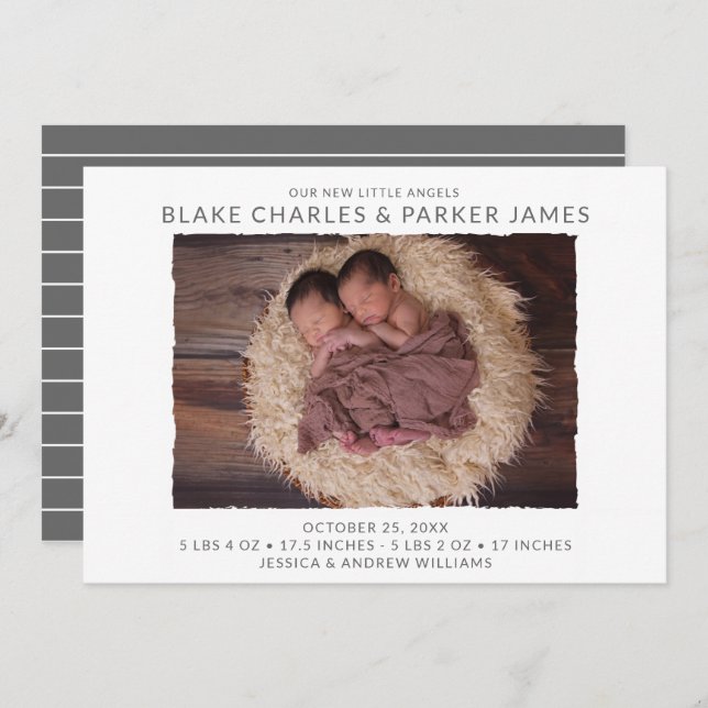 Anuncio de nacimiento de foto moderna de gemelos (Anverso / Reverso)