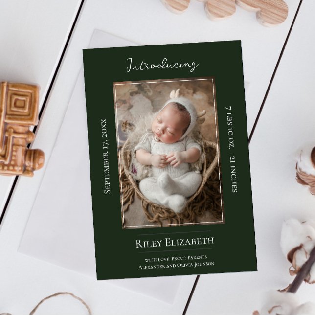 Anuncio de nacimiento de foto moderna verde esmera (Emerald Green Modern Photo Birth Announcement)
