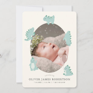 Anuncio de nacimiento de foto niño de dinosaurio v