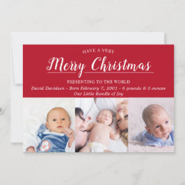 Anuncio de nacimiento de foto roja de Feliz Navida