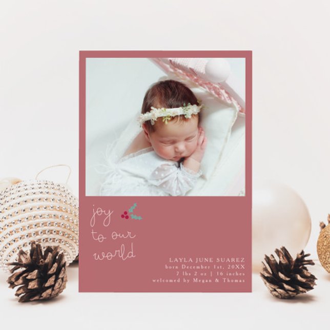 Anuncio de nacimiento de foto rosa de navidad joy (Subido por el creador)