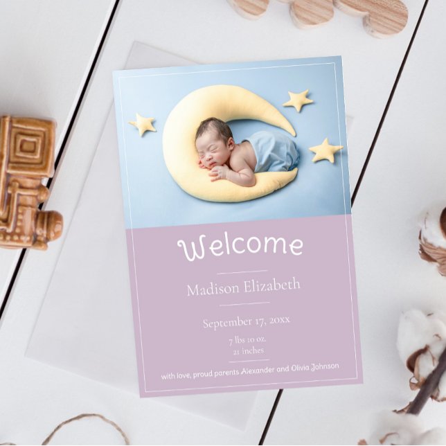 Anuncio de nacimiento de foto rosa moderna (Pink Modern Photo Birth Announcement)